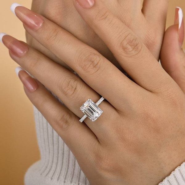 Louily Elegant Emerald Cut Engagement Ring In Sterling Silver