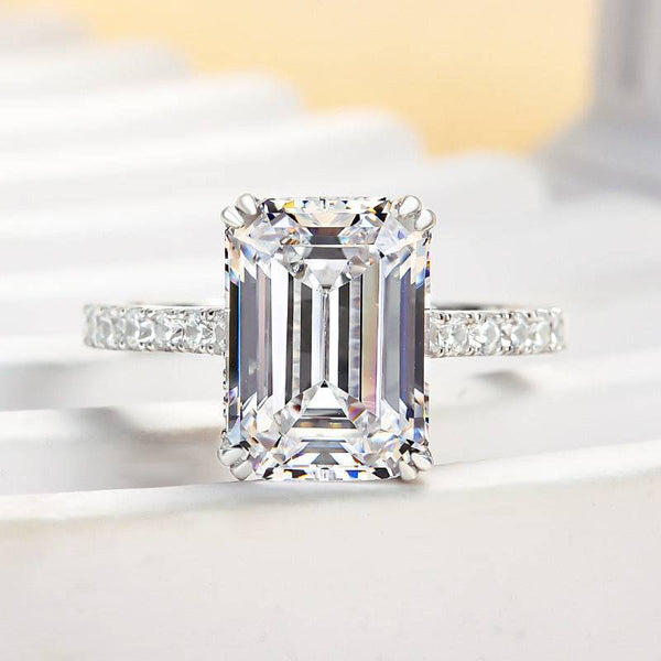 Louily Elegant Emerald Cut Engagement Ring In Sterling Silver