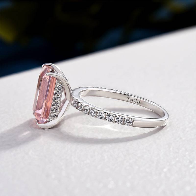 Louily Elegant Emerald Cut Morganite Pink Women's Engagement Ring In Sterling Silver - louilyjewelry