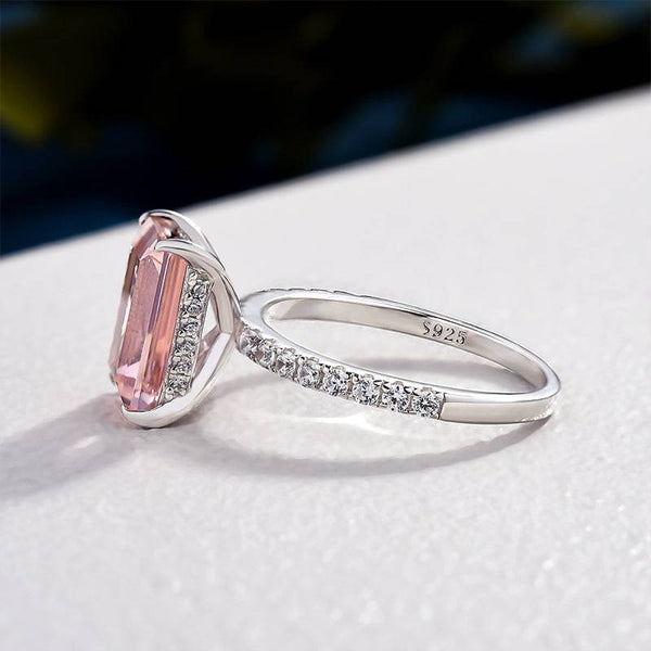 Louily Elegant Emerald Cut Morganite Pink Women's Engagement Ring In Sterling Silver
