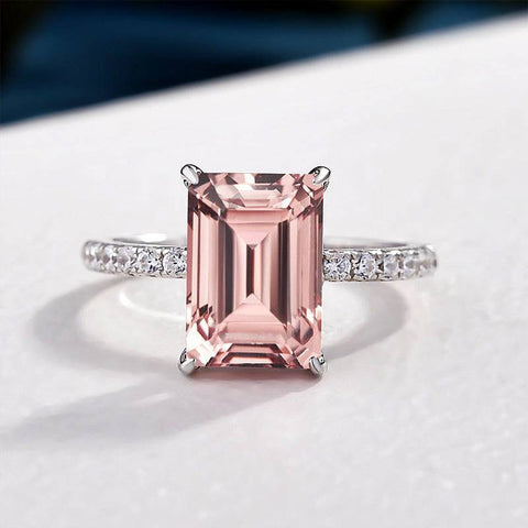 Pink Elegant Emerald Cut Engagement Ring Louily Elegant Emerald
