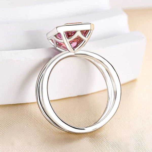 Louily Elegant Emerald Cut Padparadscha Engagement Ring