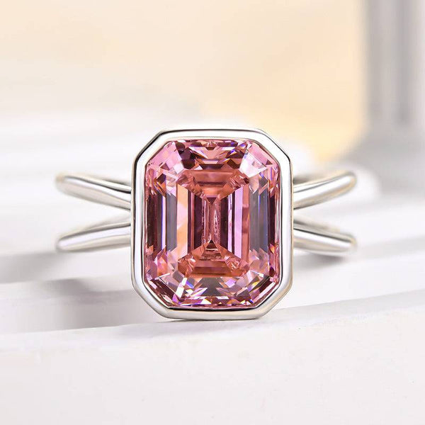 Louily Elegant Emerald Cut Padparadscha Engagement Ring