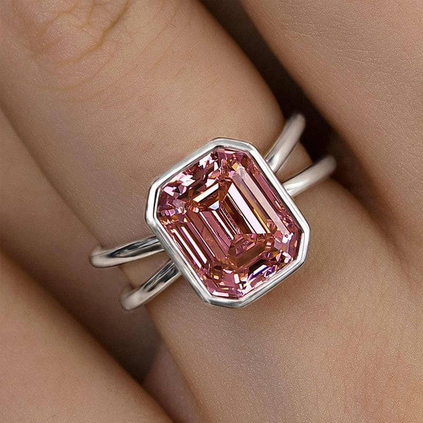 Louily Elegant Emerald Cut Padparadscha Engagement Ring