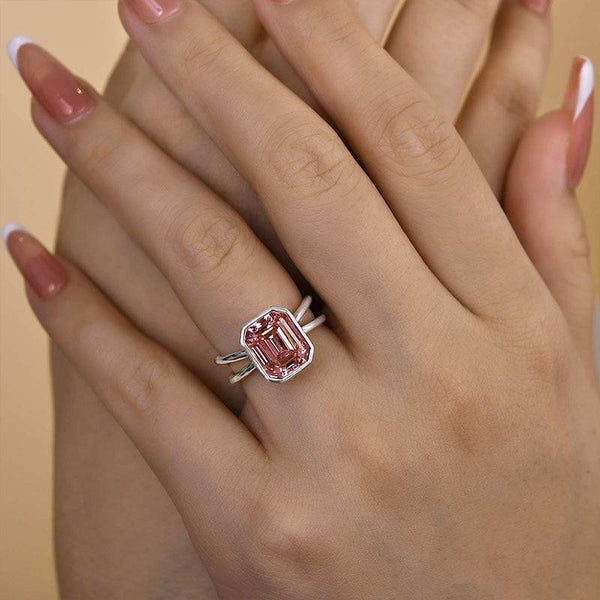 Louily Elegant Emerald Cut Padparadscha Engagement Ring