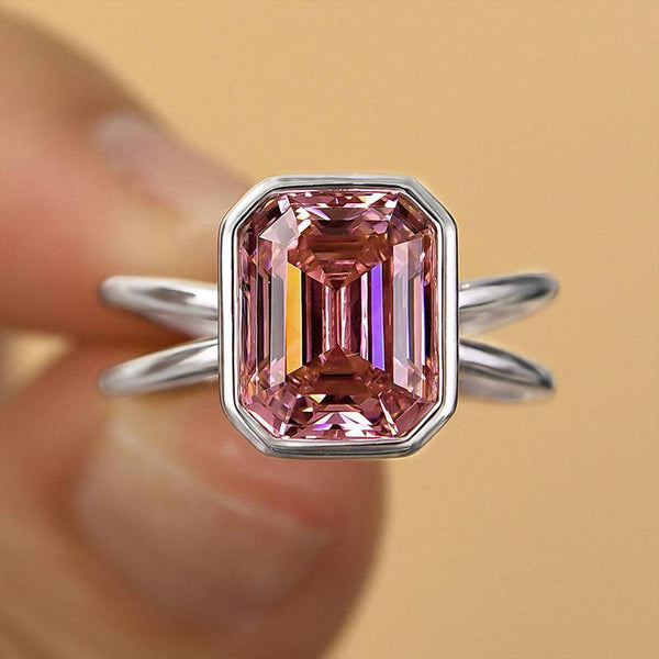 Louily Elegant Emerald Cut Padparadscha Engagement Ring