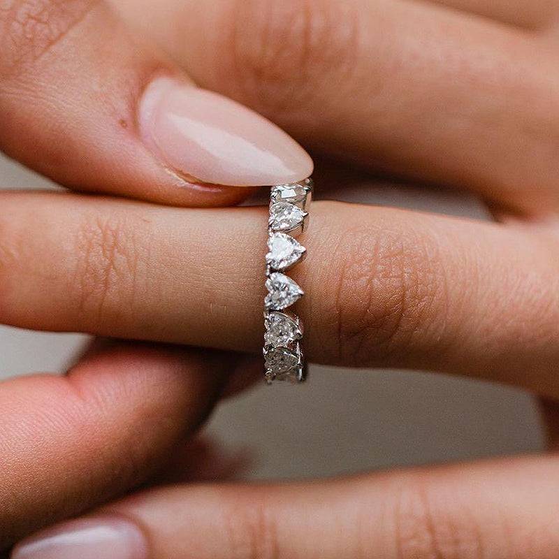 Louily Elegant Full Heart Cut Women's Wedding Band In Sterling Silver - louilyjewelry