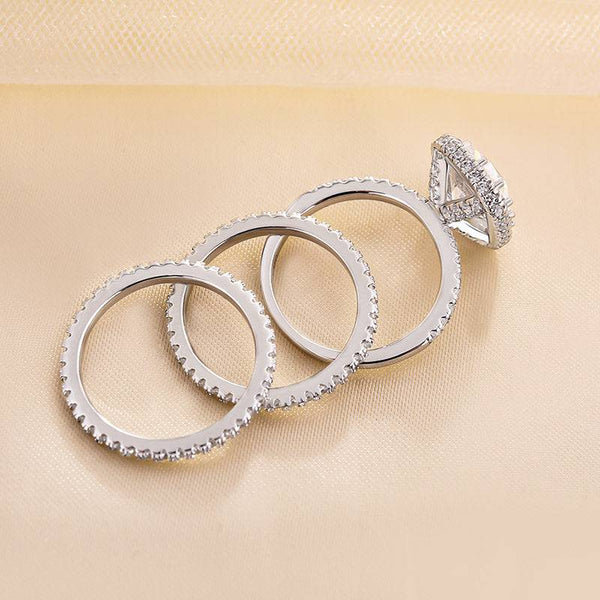 Louily Elegant Halo Cushion Cut 3PC Wedding Set In Sterling Silver