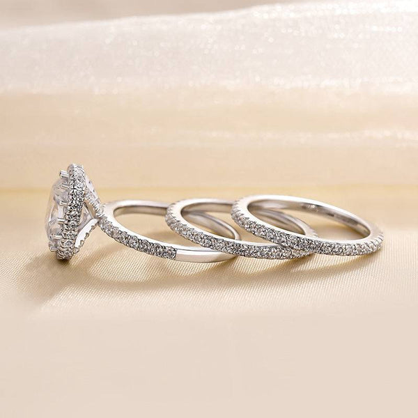 Louily Elegant Halo Cushion Cut 3PC Wedding Set In Sterling Silver