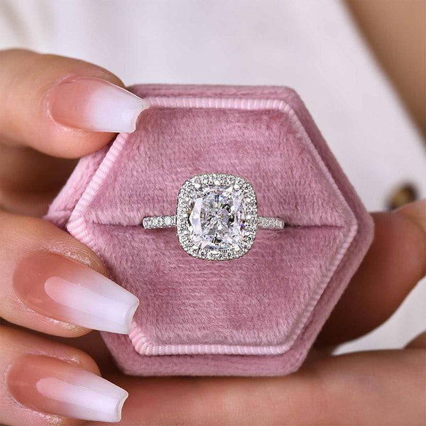 Louily Elegant Halo Cushion Cut Engagement Ring In Sterling Silver