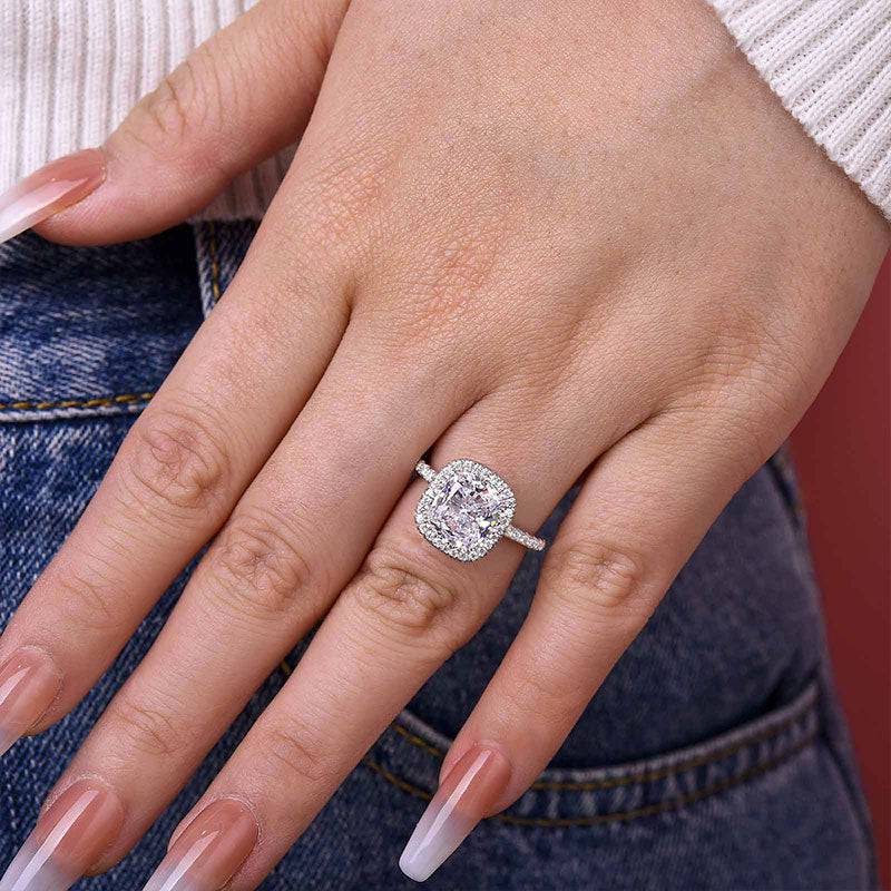 Louily Elegant Halo Cushion Cut Engagement Ring In Sterling Silver - louilyjewelry