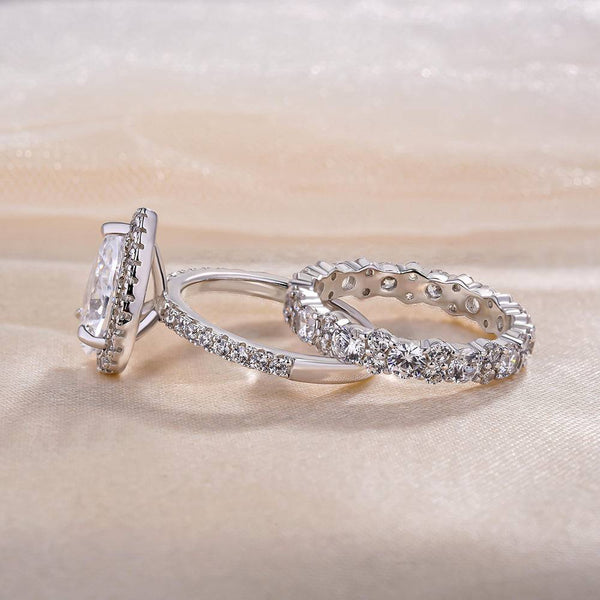 Louily Elegant Halo Pear Cut Wedding Set For Women In Sterling Silver
