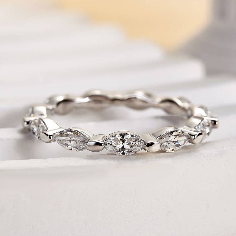 Louily Elegant Marquise Cut Diamond Women's Wedding Band In Sterling Silver - louilyjewelry