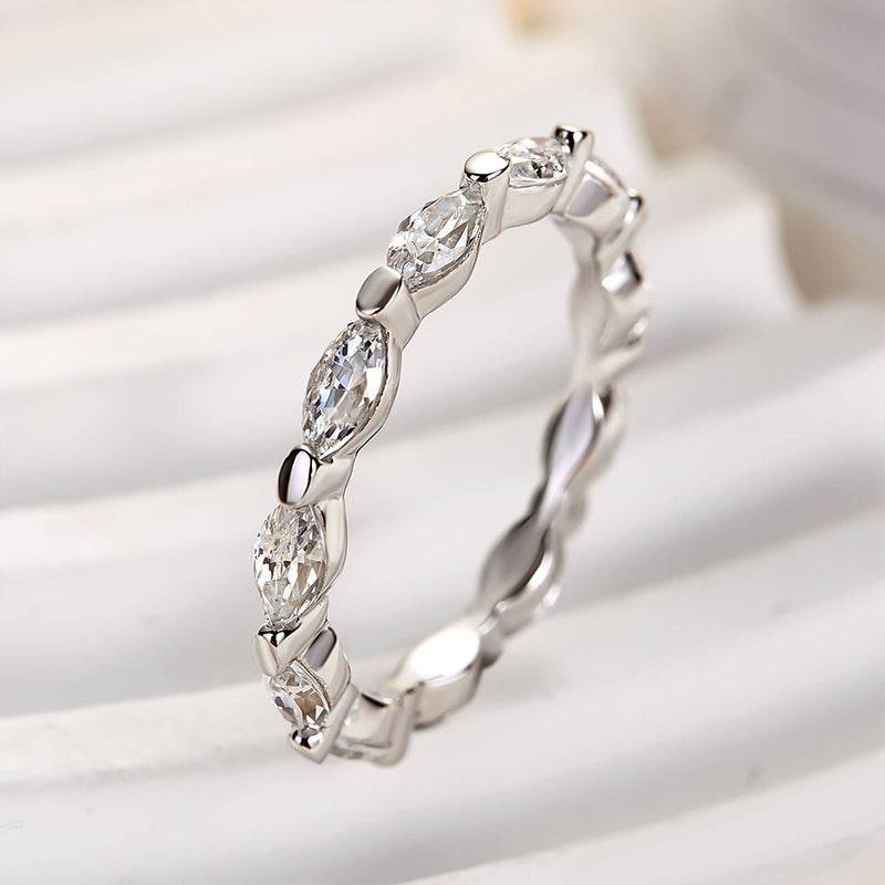 Louily Elegant Marquise Cut Diamond Women's Wedding Band In Sterling Silver - louilyjewelry