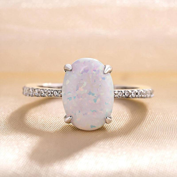 Louily Elegant Oval Cut Opal Stone Engagement Ring In Sterling Silver