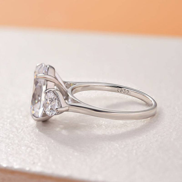 Louily Elegant Oval Cut Three Stone Engagement Ring In Sterling Silver