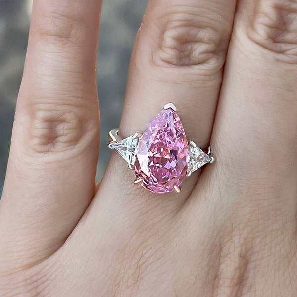Louily Elegant Pear Cut Pink Sapphire Three Stone Engagement Ring In Sterling Silver