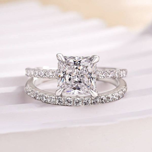 Louily Elegant Princess Cut Wedding Ring Set For Women In Sterling Silver