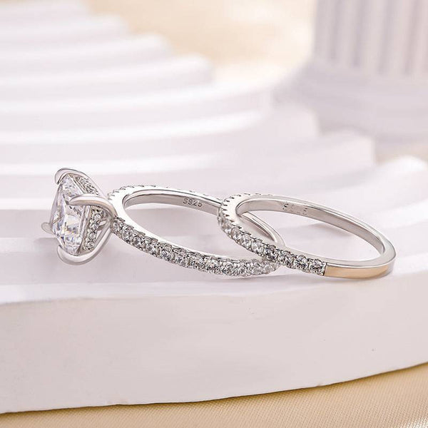 Louily Elegant Princess Cut Wedding Ring Set For Women In Sterling Silver