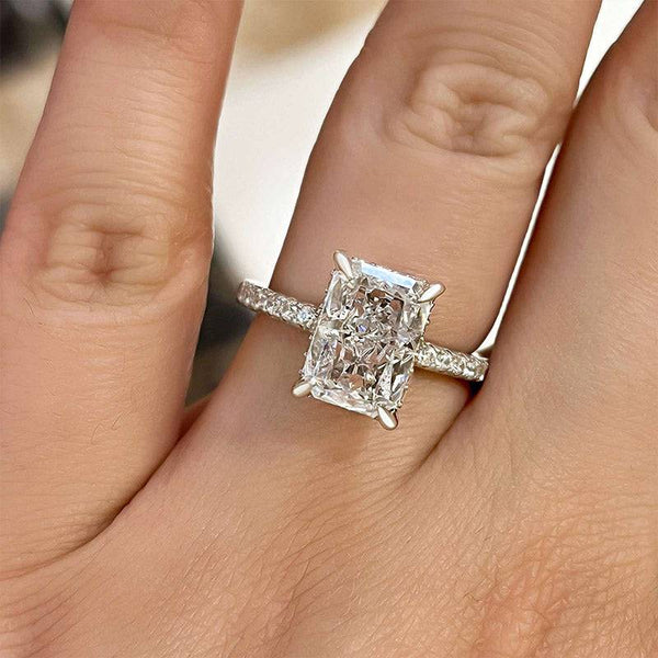 Louily Elegant Radiant Cut Engagement Ring For Women In Sterling Silver
