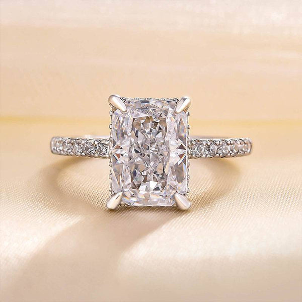 Louily Elegant Radiant Cut Engagement Ring For Women In Sterling Silver