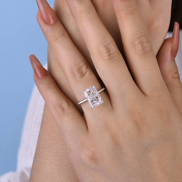 Louily Elegant Radiant Cut Engagement Ring In Sterling Silver
