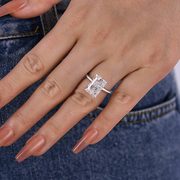 Louily Elegant Radiant Cut Engagement Ring In Sterling Silver