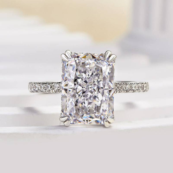 Louily Elegant Radiant Cut Simulated Diamond Engagement Ring In Sterling Silver