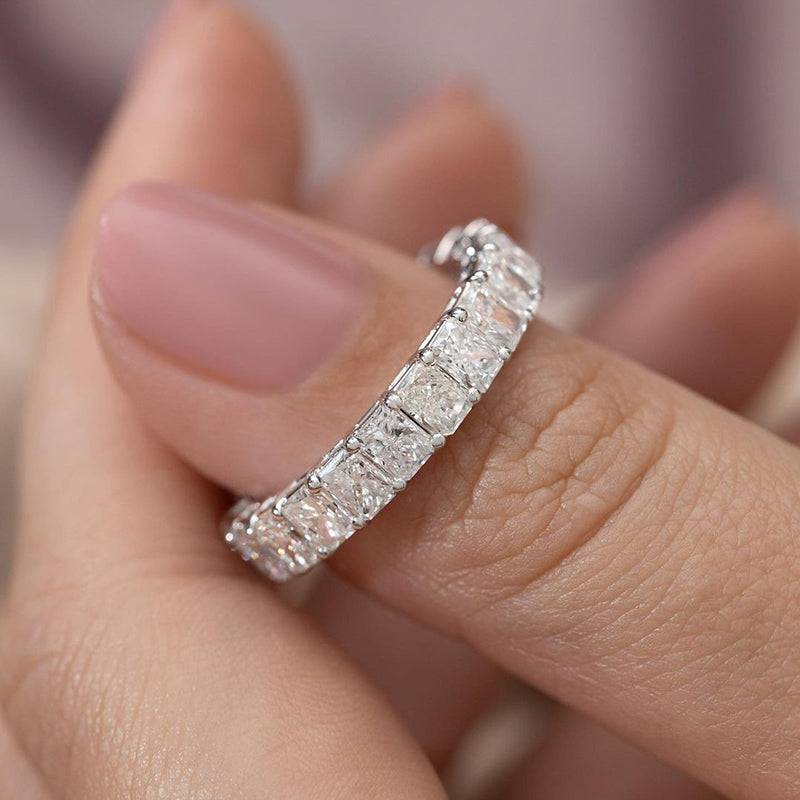 Louily Elegant Radiant Cut Women's Wedding Band In Sterling Silver - louilyjewelry