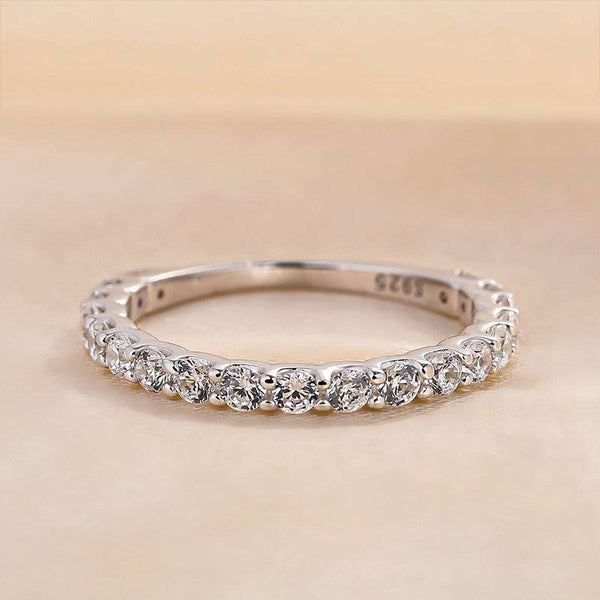 Louily Elegant Round Cut Eternity Wedding Band In Sterling Silver