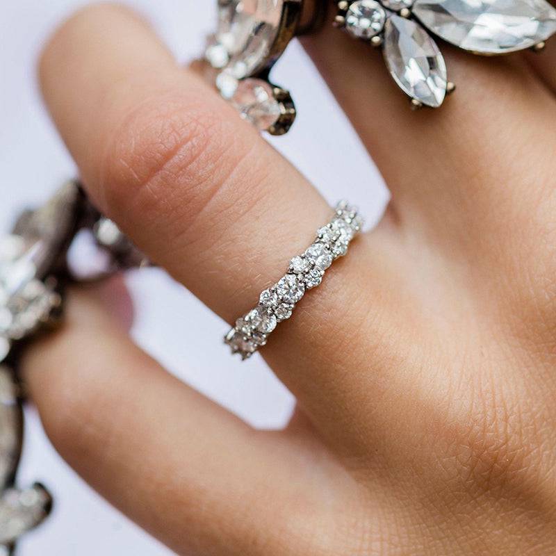 Louily Elegant Round Cut Full Wedding Band for Women In Sterling Silver - louilyjewelry