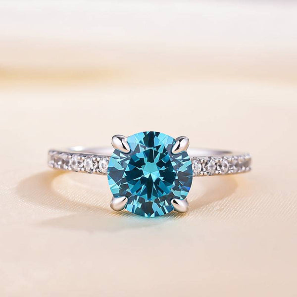 Louily Elegant Round Cut Light Aquamarine Blue Engagement Ring In Sterling Silver