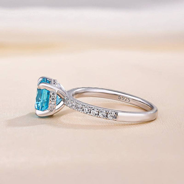 Louily Elegant Round Cut Light Aquamarine Blue Engagement Ring In Sterling Silver