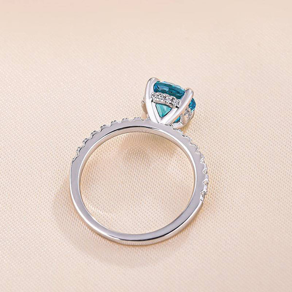 Louily Elegant Round Cut Light Aquamarine Blue Engagement Ring In Sterling Silver