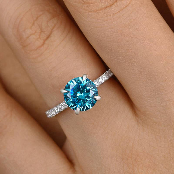 Louily Elegant Round Cut Light Aquamarine Blue Engagement Ring In Sterling Silver