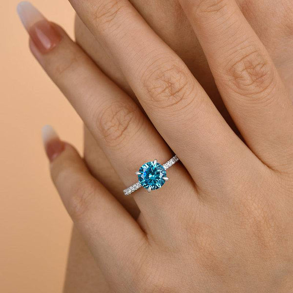 Louily Elegant Round Cut Light Aquamarine Blue Engagement Ring In Sterling Silver