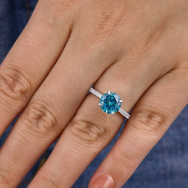 Louily Elegant Round Cut Light Aquamarine Blue Engagement Ring In Sterling Silver