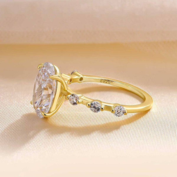 Louily Elegant Yellow Gold Oval Cut Engagement Ring In Sterling Silver