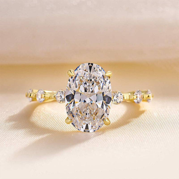 Louily Elegant Yellow Gold Oval Cut Engagement Ring In Sterling Silver