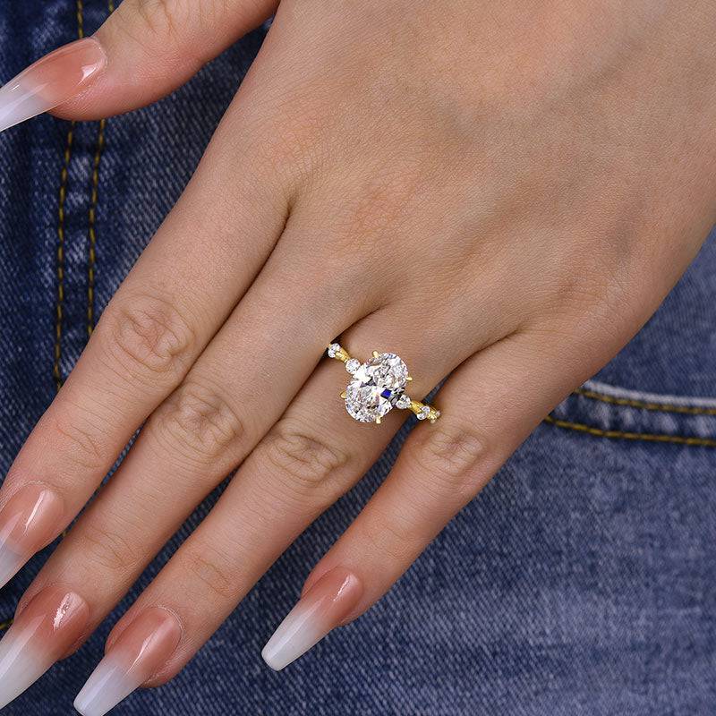 Louily Elegant Yellow Gold Oval Cut Engagement Ring In Sterling Silver - louilyjewelry