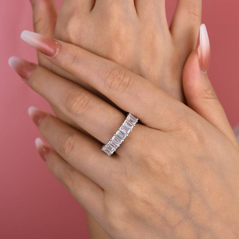 Louily Eternity Emerald Cut Women's Wedding Band In Sterling Silver - louilyjewelry