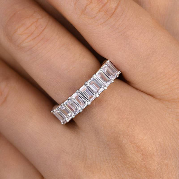 Louily Eternity Emerald Cut Women's Wedding Band In Sterling Silver