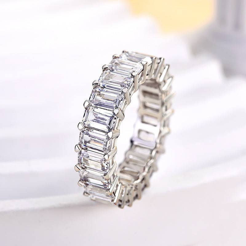Louily Eternity Emerald Cut Women's Wedding Band In Sterling Silver - louilyjewelry