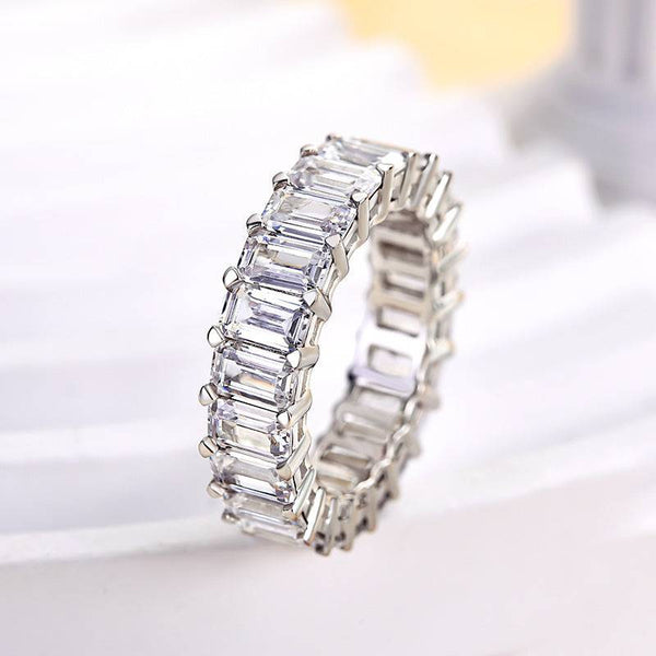 Louily Eternity Emerald Cut Women's Wedding Band In Sterling Silver