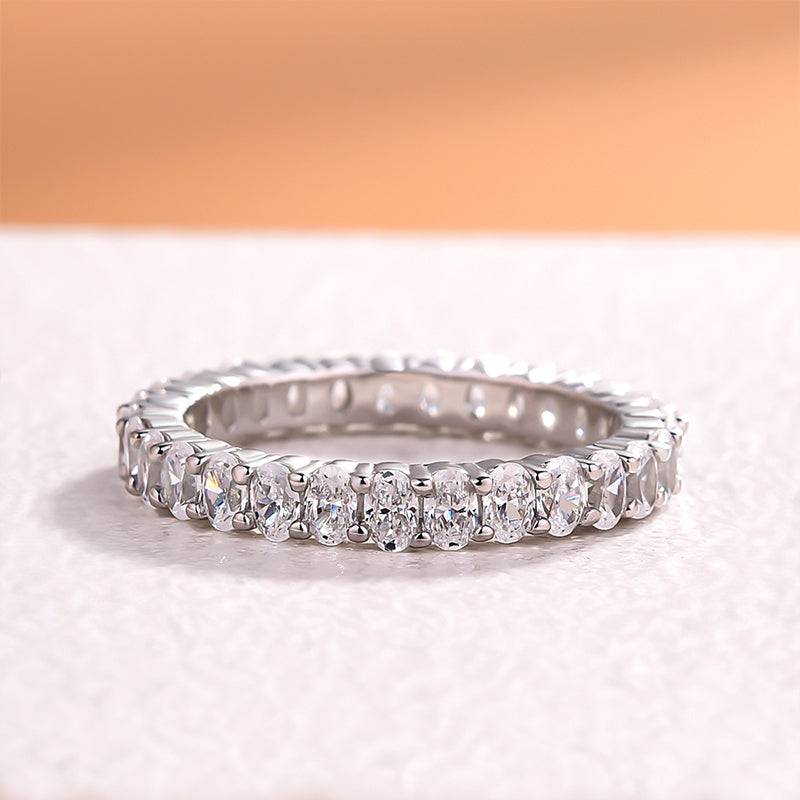 Louily Eternity Oval Cut Simulated Diamond Wedding Band Ring For Women In Sterling Silver - louilyjewelry