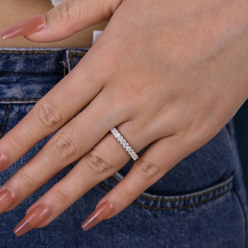 Louily Eternity Oval Cut Simulated Diamond Wedding Band Ring For Women In Sterling Silver - louilyjewelry
