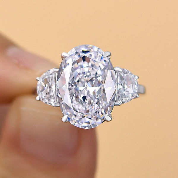 Louily Excellent Crushed Ice Oval Cut Three Stone Engagement Ring