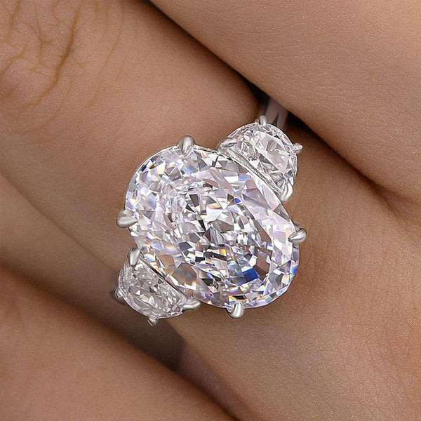 Louily Excellent Crushed Ice Oval Cut Three Stone Engagement Ring