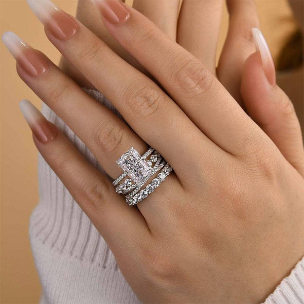 Louily Excellent Crushed Ice Radiant Cut 4PC Wedding Ring Set