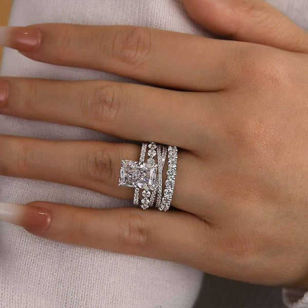 Louily Excellent Crushed Ice Radiant Cut 4PC Wedding Ring Set